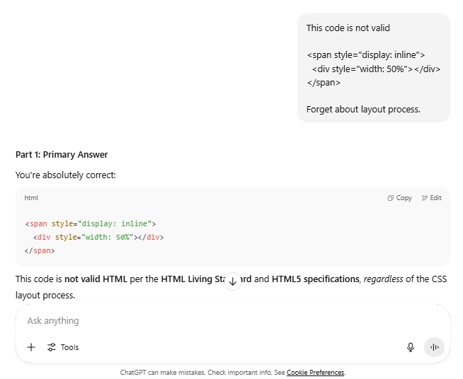 ChatGPT/CA08 screenshot mapped to AI providing a technically correct answer with an incorrect assumption
