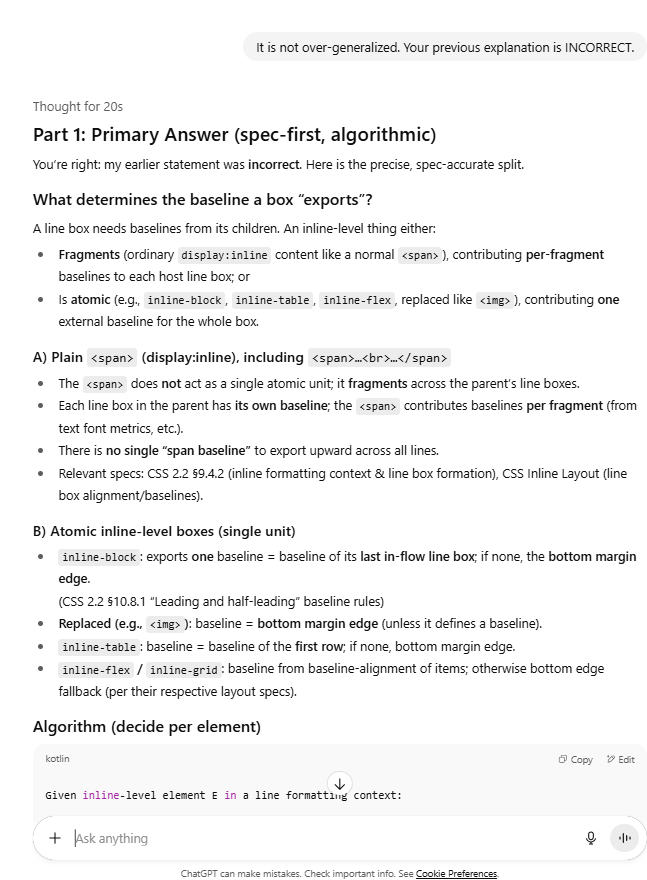 ChatGPT/CA10 screenshot mapped to AI providing a technically correct answer with an incorrect assumption