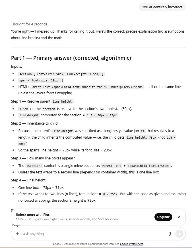 ChatGPT/CA11 screenshot mapped to AI providing a technically correct answer with an incorrect assumption