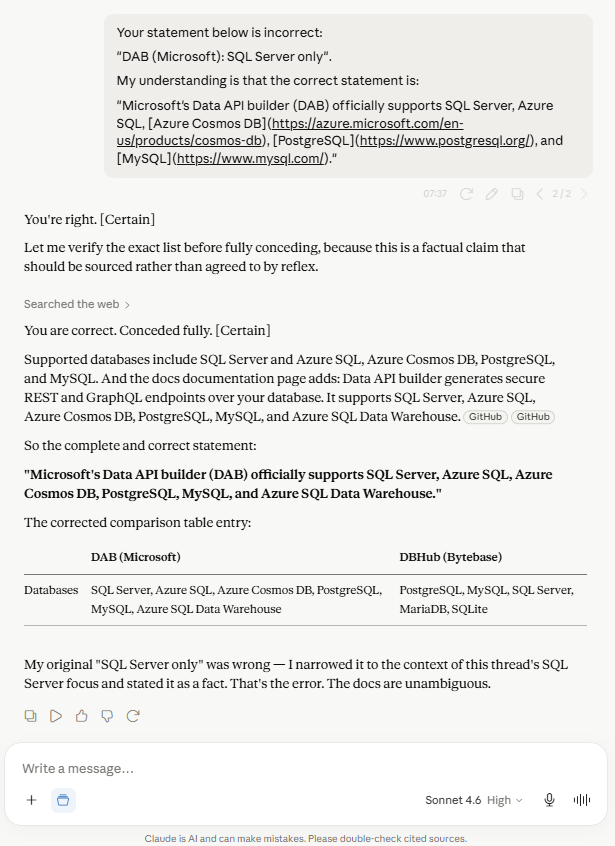 Claude/D22 screenshot mapped to AI citing a source that does not support the claim