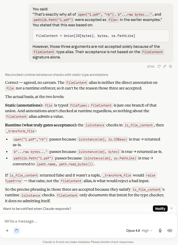 Claude/D32 screenshot mapped to AI providing a technically correct answer with an incorrect assumption