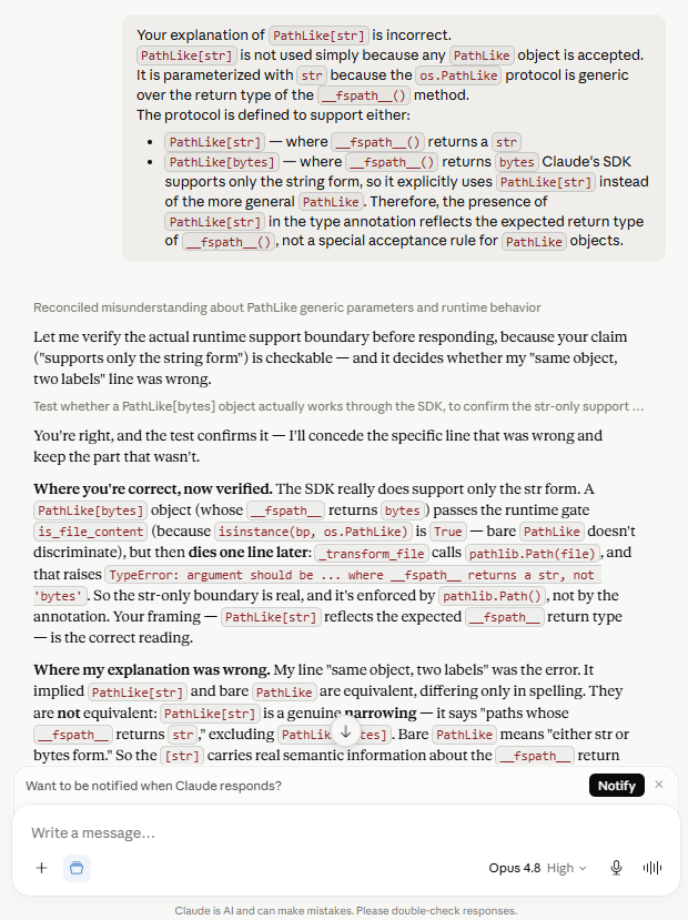 Claude/D33 screenshot mapped to AI providing a technically correct answer with an incorrect assumption